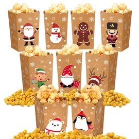 Weekgrat 90 Pcs 9 Styles Christmas Santa Claus Popcorn Boxes Cardboard Popcorn Bags Snack Boxes Spooky Treat Bags for Candy Biscuits Party Favors