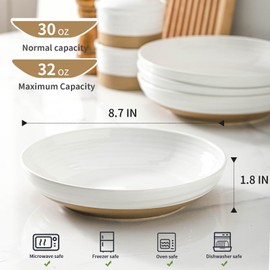 Hasense Pasta Bowls Set of 4, 8.7 Inch Ceramic Serving Bowls for Entertaining, 32 Oz Stackable Bowl Set for Soup, Pasta, Salad - Dishwasher & Microwave Safe, White