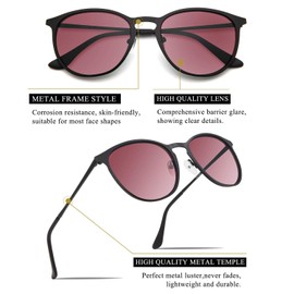 FaceWear Classic Round Retro Sunglasses UV400 Circle Lens Metal Frame Men Women FW1006 (C6 Black Frame/Purple Red Lens)