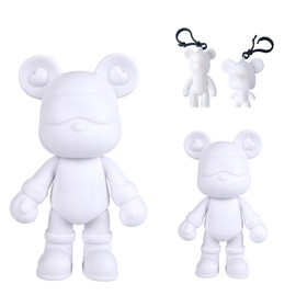 Coniuty DIY (9+13 Inch, Blank Mold) Fluid Bear + Bear Keychain Painting Set, Teddy Bear Figure for Creative Fluid Art and Home Decoration
