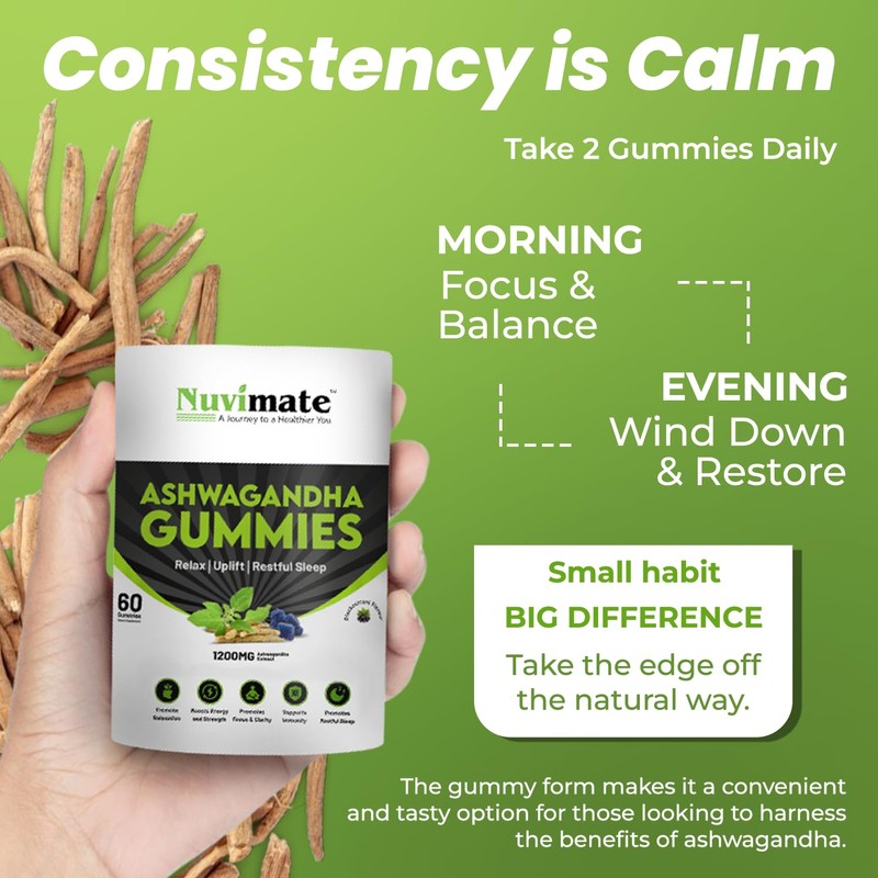 Nuvimate Ashwagandha Gummies Pure & Natural Root Extract Ayurvedic Supplement