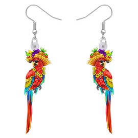 RAIDIN Acrylic Bird Parrot Earrings for Women Scarlet Macaw Hypoallergenic Hook Dangle Drop Earrings Parrot Jewelry for Gift Birthday Party Decorations (Red)