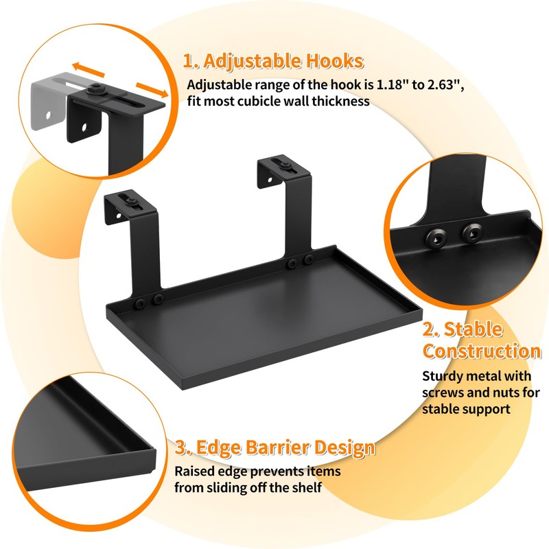 Fardtry 2 Pcs Office Cubicle Shelf with Adjustable Hooks, 10''L