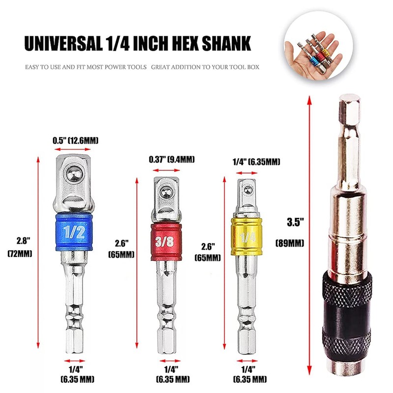 Impact Driver Socket Adaptor Bits Set 3PCS+ Quick Release Magnetic