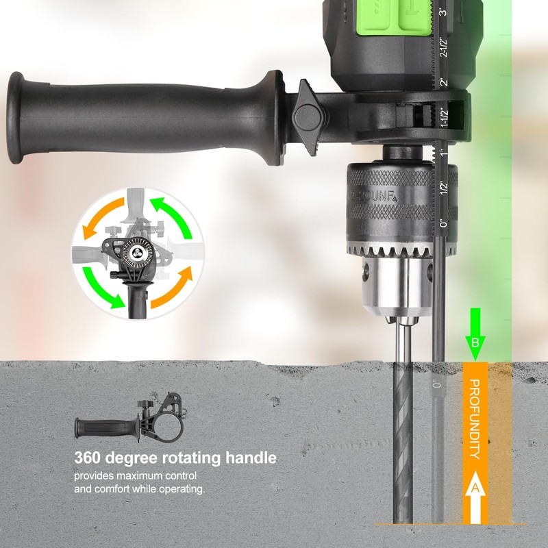 GALAX PRO 4.5Amp 0-3000RPM Corded Hammer Drill, 5pcs Bit, Hammer