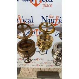 Brass Sundial Compass w/ Push Button & Hinged Lid, Pocket Style, Polished Finish