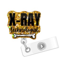 X-Ray Technologist Badge Reel, Funny Radiologic Technician Badge Reels Retractable, Cute Badge Accessory Acrylic Badge Holder for MRI Tech Xray Technician Nurse Doctor Teacher Office Worker