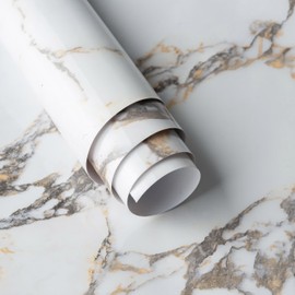White Gold Marble Granite Contact Paper peel and stick for Kitchen Bathroom Countertops cabinets Walls Wallpaper 48x591inch Widen Self Adhesive Marble backsplash stickers Vinyl laminate Wrapping Paper
