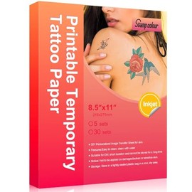Stampcolour Papel de tatuaje temporal imprimible para impresora INKJET de 8.5 x 11 pulgadas, 30 hojas de calcomanías de tatuajes, hoja de transferenci