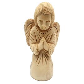 Zuluf Olive Wood Praying Angel Figurine 4.9" - Handcrafted Guardian Angel Sculpture, Sympathy Gift for Women, Home Decor Ornament (ANG010)