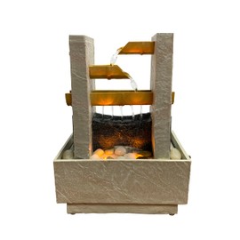 Nature's Mark 8" H Cascading Bamboo Tabletop Water Fountain with Natural River Rocks and LED Lights (Power Cord Attached)