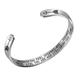 Aoeboz Inspirational Adjustable Cuff Bracelet Bangle Keep Going Motivational Quote Stainless Steel Engraved Best Friend Sister Aunt NieceGift for Women Girls (Whenever You Feel Overwhelmed Remember Whose Girl You are and Straighten Your Crown)