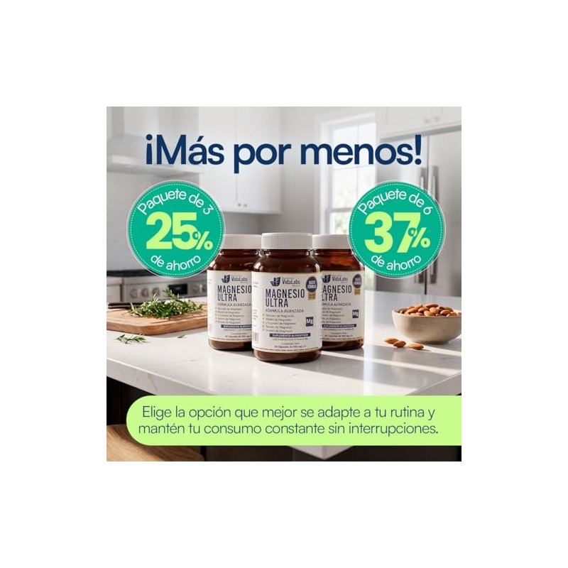 Magnesio Ultra Nutrientes VidaLabs 60 Capsulas, 5 Tipos de Magnesio