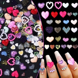 200Pcs 3D Assorted Heart Nail Charms Multi Colors Variety Heart Cute Nail Art Charms for Manicure DIY Crafts Jewelry Accessories