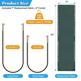 Ostlttyn Zero Gravity Chair Replacement Fabric with Cord Kits, 17inch Wide Repair Cloth with Replacement Bungee Cord for Anti Gravity Chairs Patio Lounge Chair Lawn Beach Sling Chair, Green