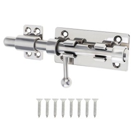 HOJLKLD Barrel Bolt Door Latch, 6.3 Inch 304 Stainless Steel Gate Barn Lock Latch with 9 mm Padlock Hole, Heavy Duty Slide Door Lock (Silver, 6 Inch)