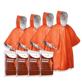 Emergency Survival Rain Poncho - 4 Pack Thermal Mylar Foil Blanket - Reversible Waterproof Heat Retention Rain Protection - Bushcraft Outdoor Gear