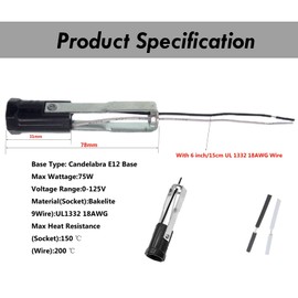 TWDRTDD Candelabra Base Candle Socket,E12 Lamp Holder with 6 Inch Wire Lead for E12 Incandescent LED Light Bulb,Double Hickey, 3" Overall Height