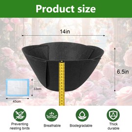 3 Pack 14 Inch Fabric Planter Basket Liners - Round Hanging Basket Liners Replacement Coco Liner,Durable Non-Woven Liners for Hanging Baskets Planters Flowers, Plants (Black)