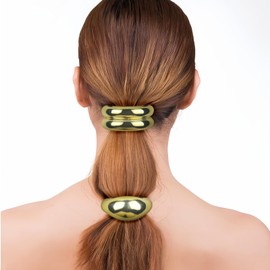 Metal Hair Ties Metal Geometric Elastic Hair Ties Gold Ponytail Hair Cuff Fashion Glossy Hair Cuff Wrap Hair Ties for Thick Hair Elastic Hair Band for Women Hair Accessories 4 PCS(Set 2)