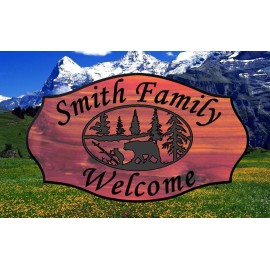 Handmade Custom Carved Wood Sign- Bear Wildlife Scene- Plaque Eastern Red Cedar