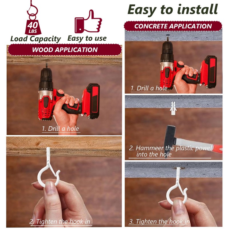 LushPatio Hooks for Hanging String Lights - Ceiling Wall Screw