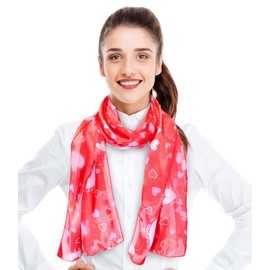 CBC Crown Women's Lightweight Silk Feeling Heart Print Valentines Day Festive Scarf 13"x60" (V-Days Heart - RD)
