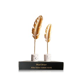 Marimor 2pcs Sculptures Decorative Modern Ornament with Base Stone Statue. Suclptures Modern Creative Home Decoration Golden Ginkgo Gifts for Family Office Bedroom Bookcase Model F