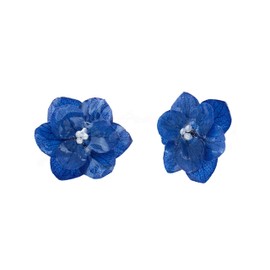 Handmade Hydrangea Real Flower Resin Stud Earrings with 925 Sterling Silver Pin (Royal Blue)
