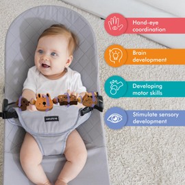 iGRATENS Baby Bjorn Bouncer Toy Bar - Toy Bar for Baby Bouncer Soft & Bliss, Easy to Attach and Remove, 360°Rotating Natural Wooden Toys, Exciting Design for Curious Babies, Farm Animals