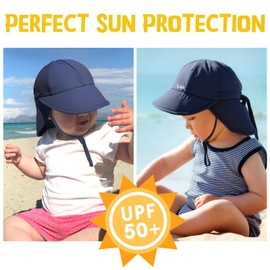 OLIKER Baby Sun Hat with Breathable Mesh, UPF 50+ Quick Drying Unisex Baby Toddler Sun Hat for Summer Beach Swim (0-6M Navy Blue)