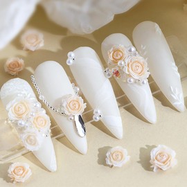 3D Flowers Nail Art Charms Resin Rose Manicure Accessories for Women and Girls Nail Decoration Wedding Party DIY Craft Supplies（ Light yellow）