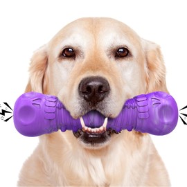 HETOO Hundespielzeug, Unzerstörbar Kauspielzeug, Premium Naturkautschuk Schädelform, Interaktives Quietschspielzeug für Große Hunde (Lila Grau)