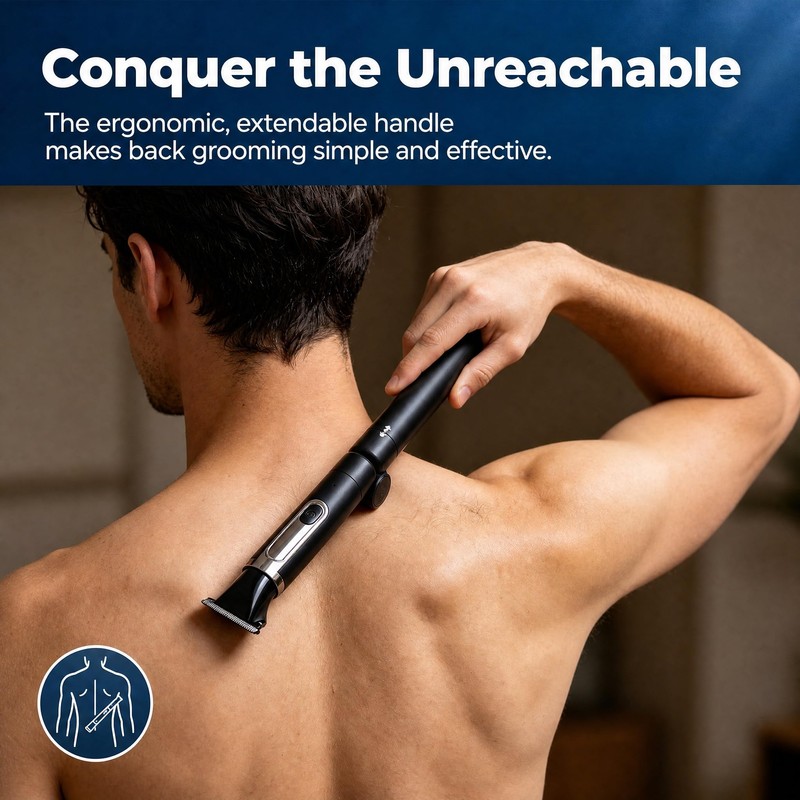 Rasoio Corpo Uomo 5 in 1, IPX7 Impermeabile con Manico