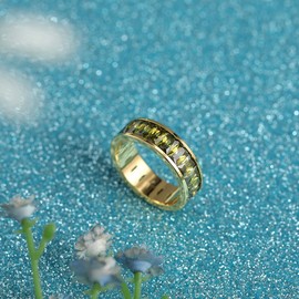 Eternity Rainbow Ring, Birthstone Ring, Baguette Ring, Wedding Ring, Thumb Ring with Emerald Cut Cubic Zirconia for Women and Men - 18K Gold Plated