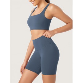 ODODOS ODCLOUD 2-Pack Buttery Soft Lounge Yoga Shorts for Women 6" Inseam High Waist Non See Through Biker Shorts, Black+Ink Blue, Medium