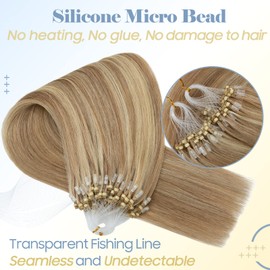 SLEEKALON Micro Loop Hair Extension - Human Hair Balayage Ombre Blonde, 50s/50g/pack, 14 Inch, #12P613