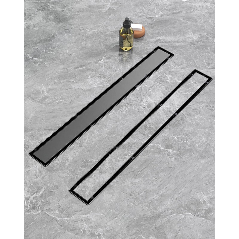 HTOH Shower Drain Offset for Bathroom: 18-Inch Black Linear Shower