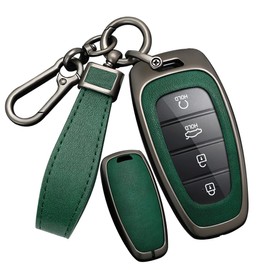 SANRILY PU Leather 4/5/7/8 Button Key Fob Cover Fit for Hyundai Tucson 2024 Palisade Sonata 2023 2022 Santa fe Keyless with Leather Keychain Black-Green