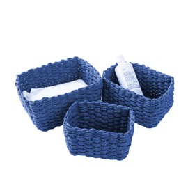 Storage Basket, Set of 3 Woven Storage Baskets, Storage Boxes for Accessories, Make-Up, Bathroom Organiser, Changing Table Organiser, Small Basket Bathroom Storage (Black)