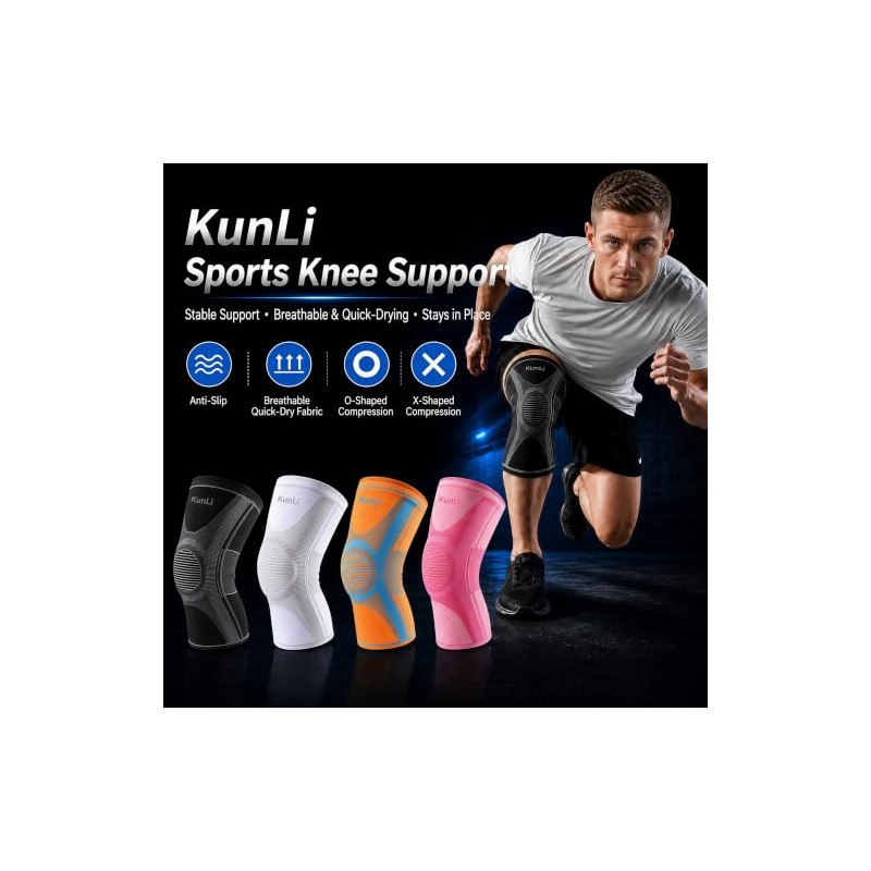 kunli Knee Support Sleeves 2 Pack, Non-Slip, Compression，White：M