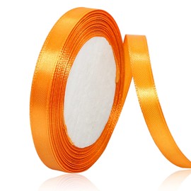 Orange Satin Ribbon 3/8 Inches x 25 Yards, Solid Color Fabric Ribbon for Gift Wrapping, DIY Crafts, Hair Bows Making, Wreath, Wedding Party Decoration and Sewing Projects