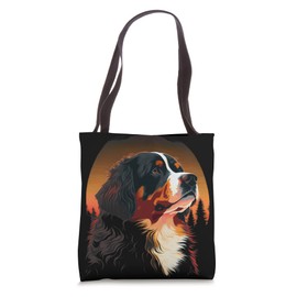 Bernese Mountain Dog at Sunset in the Woods Black Graphic Tote Bag