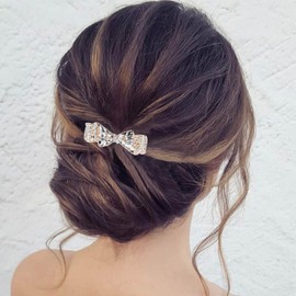Atentuyi Rhinestone Wedding Hair Clips Barrette Gold Bows Bridal Hair Barrettes Gems Clip Bride Headpieces Headwear Crystal Hair Clip Bride Hair Accessories for Women and Girls