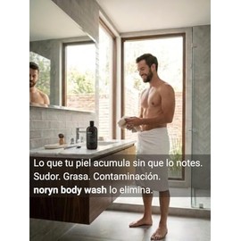 noryn Body Wash para Hombres 480 ml. Fórmula natural con menta y lima. Limpia, humecta y revitaliza la piel, aportando frescura inmediata.