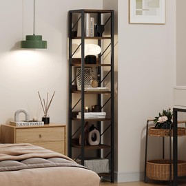 CABIHOME Narrow Bookshelf 6 Tier Tall Bookcase Skinny Storage Rack Rustic Shelf Metal Frame Small Freestanding Bookshelves Industrial Display Stand for Bedroom, Living Room, Home Office
