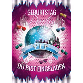 JuNa-Experten 6 Invitation Cards Birthday VIP Invitations Disco Party Adults Children Girls Boys Children's Birthday Invitations Card Set