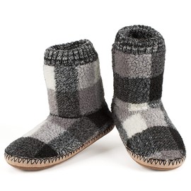 Men's Warm Up House Boots, Thick Fuzzy Sherpa Fleece Winter Moccasin Socks Non-slip Soles, Cozy Soft Comfy Indoor Shoes Rubber Grippers