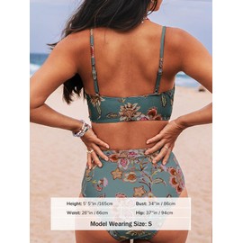 CUPSHE Bikini Sets for Women Two Piece Swimsuits High Waisted Twist Front Adjustable Spaghetti Straps V Neck Back,L Red Floral