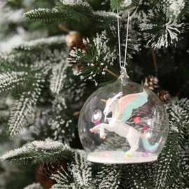 MUMTOP Christmas Ornaments, Unicorn Glass Globe Christmas Figurines Ornaments Hanging Hand-Crafted Glass Holiday Unicorn Ornament for Christmas Tree Home Indoor Decorations